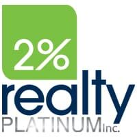 2% Realty logo in Green, Blue and Metallic Gray